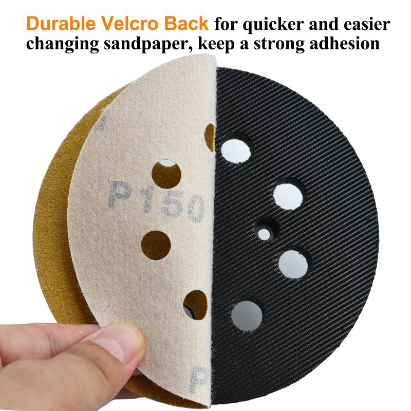 Aiyard 5-Inch 8-Hole Hook and Loop Sanding Discs 150-Grit Random Orbit Sandpaper, 100-Pack - Image 4
